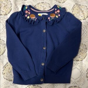 Mini Boden Navy Blue Cardigan with Hedgehog Embroidered Collar